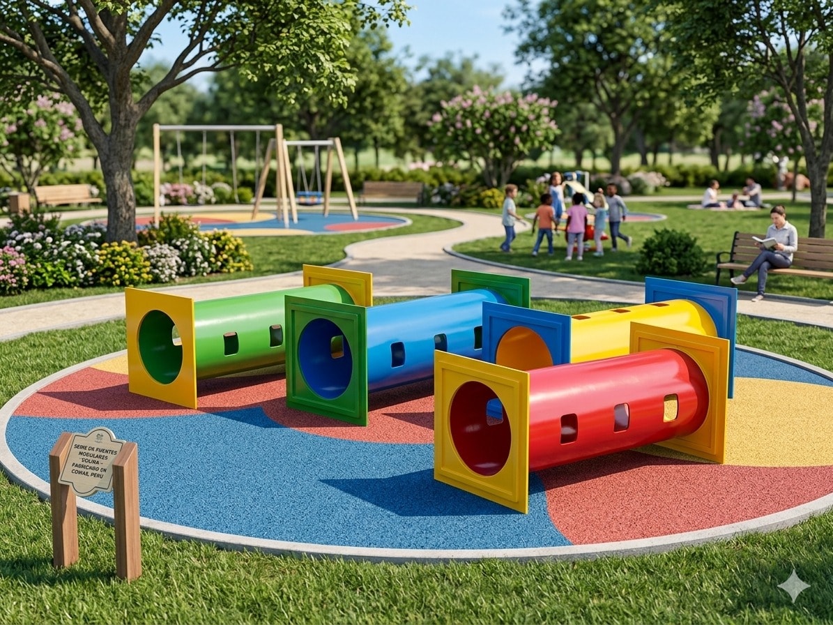 Túneles modulares de colores en parque infantil al aire libre